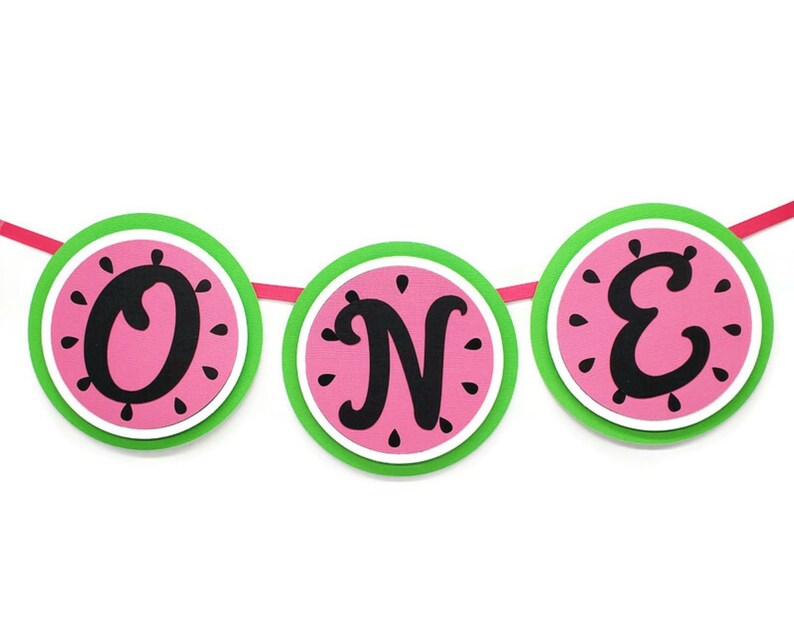 Watermelon ONE Banner, Girl 1st Birthday Highchair Banner, One in a Melon Party Decoration image 1