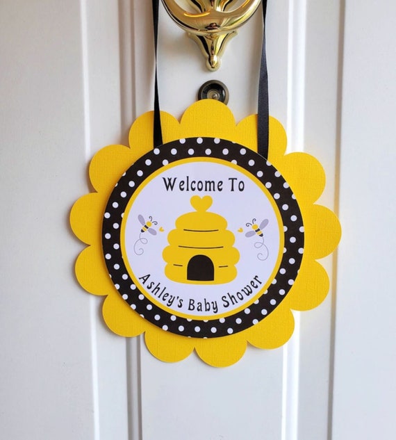 Bumble Bee Door Welcome Sign, Door Hanger, What Will It Bee Baby Shower, Gender Neutral Gender Reveal Party Decorations Personalized Il_570xn