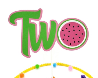 Watermelon TWO Cake Topper, Summer Melon Birthday Party Decoration, Girl Second Birthday Cake Topper