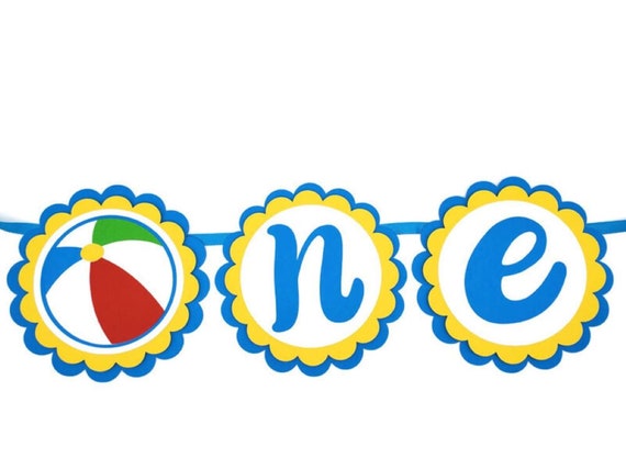 Beach Ball ONE High Chair Banner, Boy 1st Birthday Pool Party Decorations, Blue & Yellow Summer Birthday Banner Il_570xn