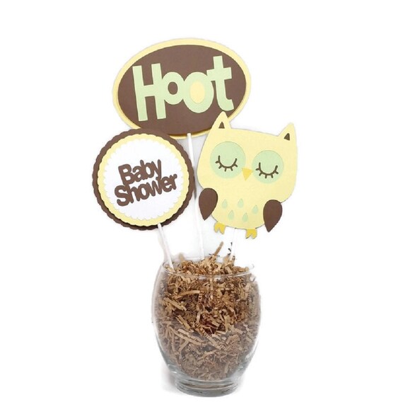 Gender Neutral Owl Centerpiece Sticks Cake Toppers Yellow, Brown, Lime Green Baby Shower Decor Il_570xn