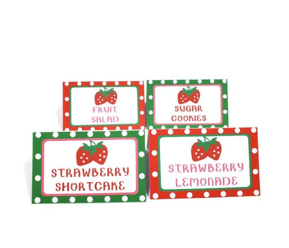 Strawberry Food Tents, Buffet Labels, Strawberry Place Cards, Girl Birthday Party Decorations Il_570xn