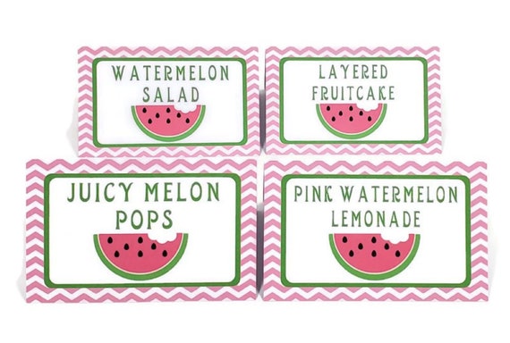 Watermelon Food Tent Cards One in A Melon Place Cards Girl First