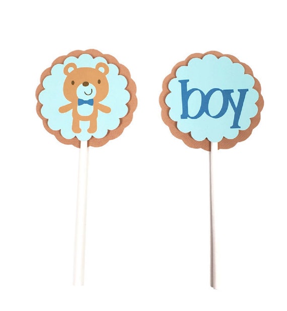Baby Boy Teddy Bear Cupcake Toppers Blue Baby Shower Party Decorations Boy Teddy Bear Cupcake Picks Il_570xn