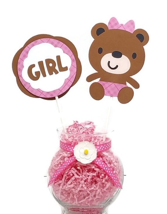 Baby Girl Little Brown Bear Centerpiece Sticks Baby Shower Etsy