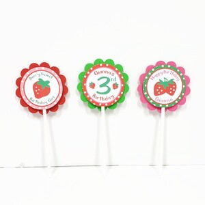 Strawberry Cupcake Toppers, Berry Sweet Cupcake Picks, Girl Birthday Party Decorations Personalized image 5