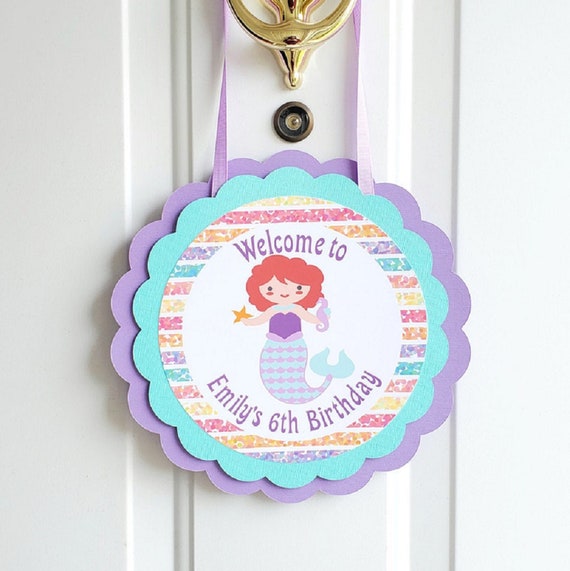 Mermaid Party Door Sign, Girl Birthday Party Welcome Sign, Under the Sea Door Hanger, Personalized Party Decoration Il_570xn