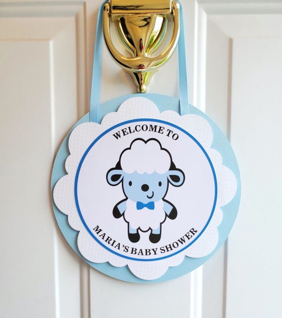 Baby Boy Sheep Lamb Door Sign Hanger Blue White Boy Baby Shower Welcome Sign Farm Animal Themed Party Decoration Personalized With Name Il_570xn
