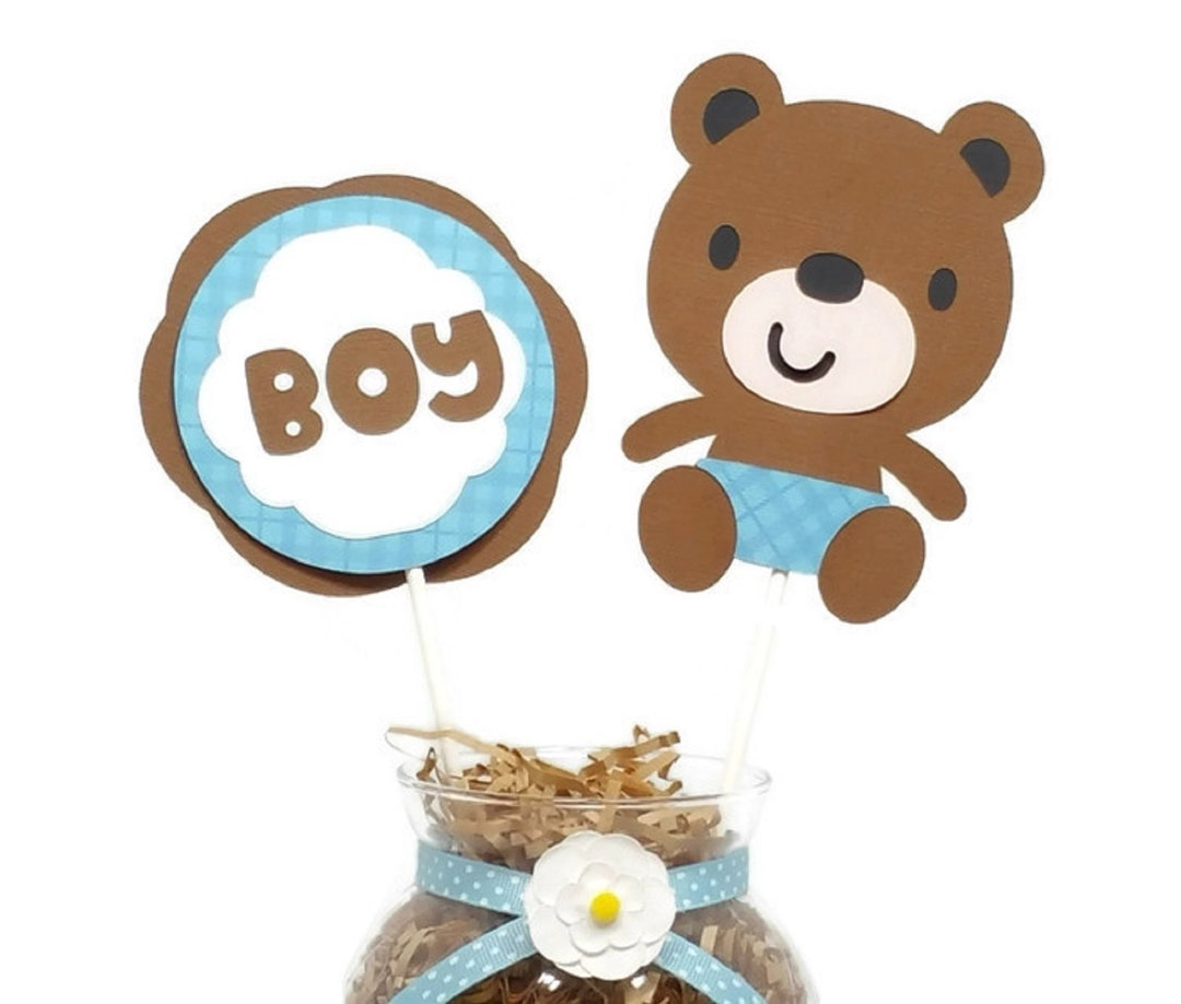 Baby Boy Little Brown Bear Centerpiece Sticks, Cake Toppers, Teddy Bear ...