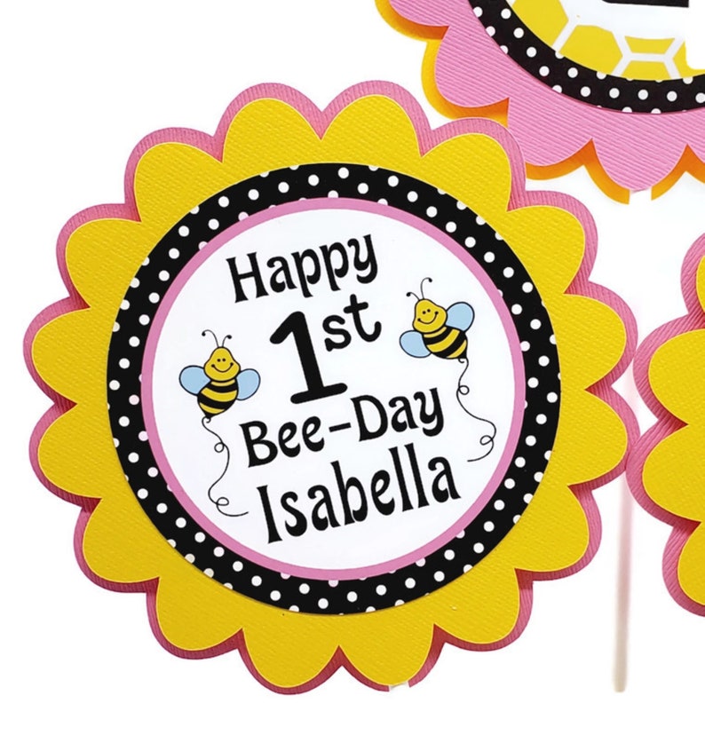 Bumble Bee 1st Birthday Centerpiece Sticks, Baby Girl First Bee Day ...