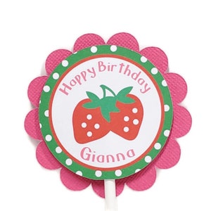 Strawberry Cupcake Toppers, Berry Sweet Cupcake Picks, Girl Birthday Party Decorations Personalized image 4