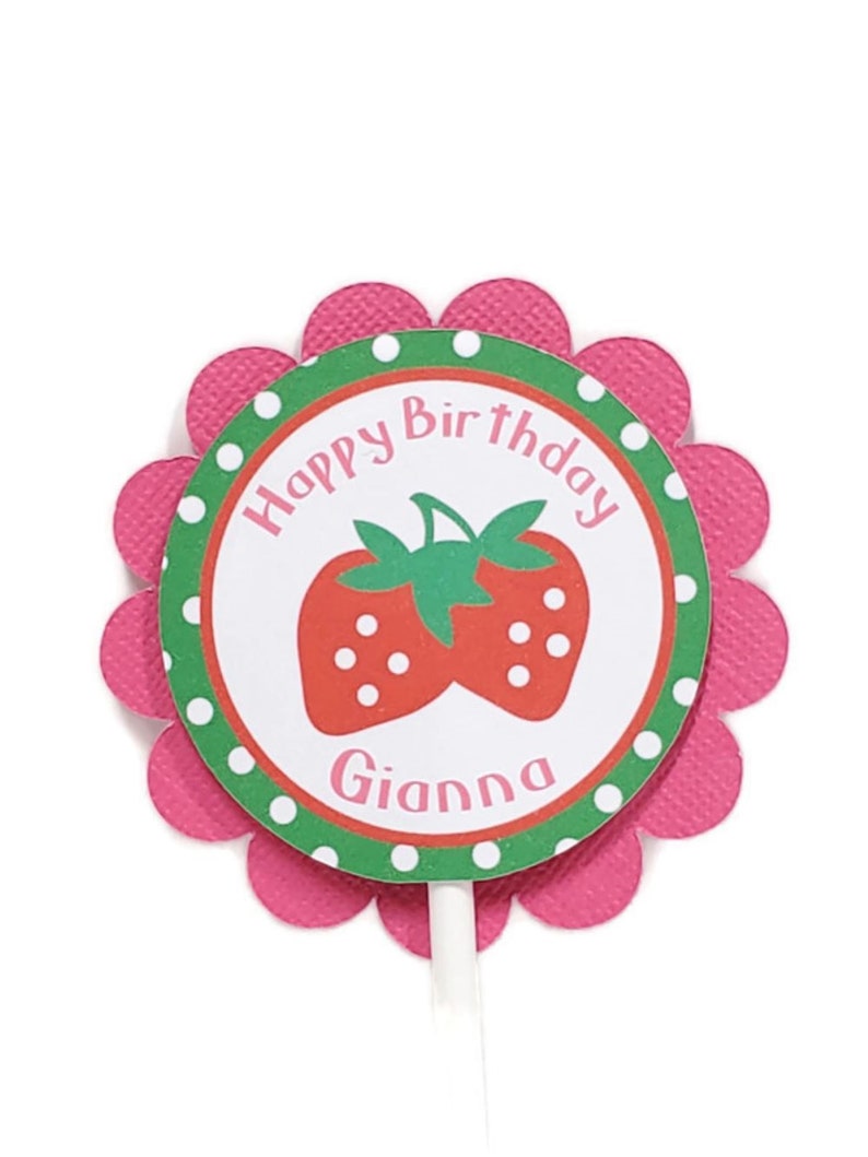 Strawberry Cupcake Toppers, Berry Sweet Cupcake Picks, Girl Birthday Party Decorations Personalized image 4
