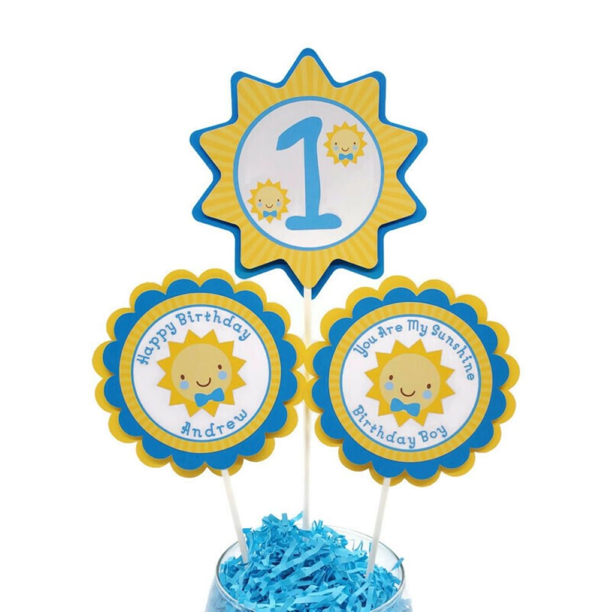 You Are My Sunshine Centerpiece Sticks Boy 1st Birthday Party