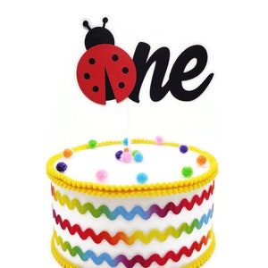 Little Ladybug ONE Cake Topper, Cute As A Bug Birthday Party Decorations, Baby Girl 1st Birthday Smash Cake Topper Garden Party Decor image 2