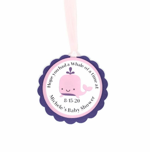 Pink Whale Baby Shower Favor Tags, Its A Girl Favor Labels