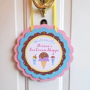 Ice Cream Door Sign, Girl Summer Birthday Party Welcome Sign, Ice Cream Door Hanger Party Decoration Personalized image 2