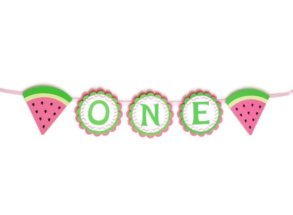 Watermelon High Chair Banner Girl 1st Birthday Party Decoration One in a Melon Party Decor ONE Banner Pink & Green Watermelon Party Banner Il_570xn