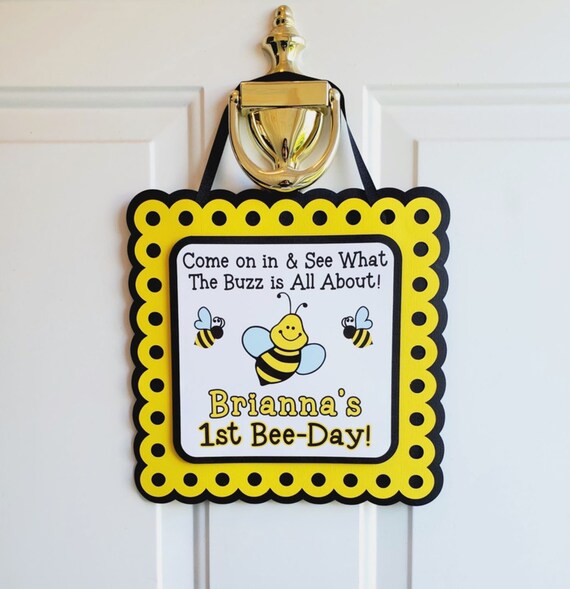 Bumble Bee Door Sign, First Bee Day Party Decorations, Fun to Bee One 1st Birthday Door Hanger, Welcome Sign Personalized Il_570xn