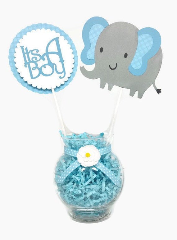 Its A Boy Elephant Centerpiece Sticks, Blue Plaid Elephant Cake Topper, Baby Shower Decorations Il_570xn