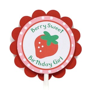 Strawberry Cupcake Toppers, Berry Sweet Cupcake Picks, Girl Birthday Party Decorations Personalized image 2