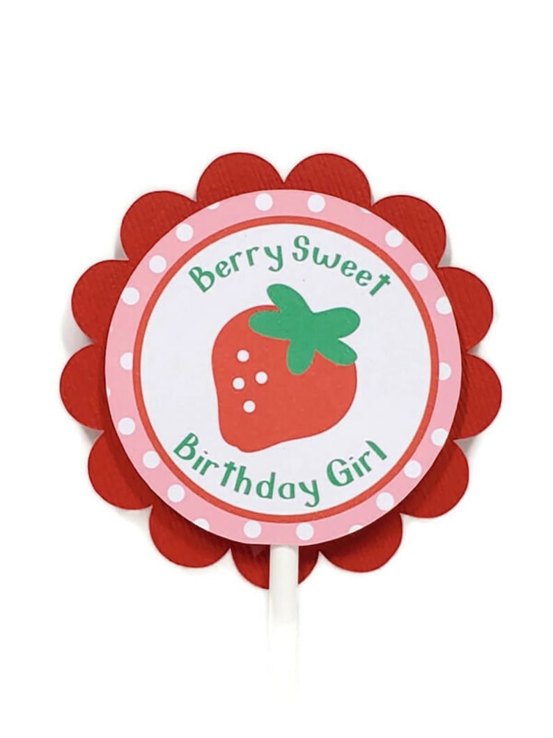 Strawberry Cupcake Toppers, Berry Sweet Cupcake Picks, Girl Birthday Party Decorations Personalized image 2