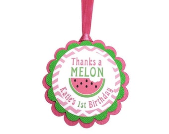 Watermelon Favor Tags, Girl 1st Birthday Party Decorations, One in a Melon Party Treat Tags