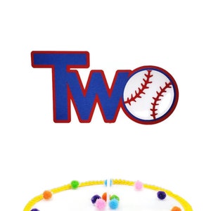 Baseball TWO Cake Topper, Baseball Second Birthday Cake Topper, Boy 2nd Birthday Sports Party Decoration, Smash Cake Topper - Choose Colors
