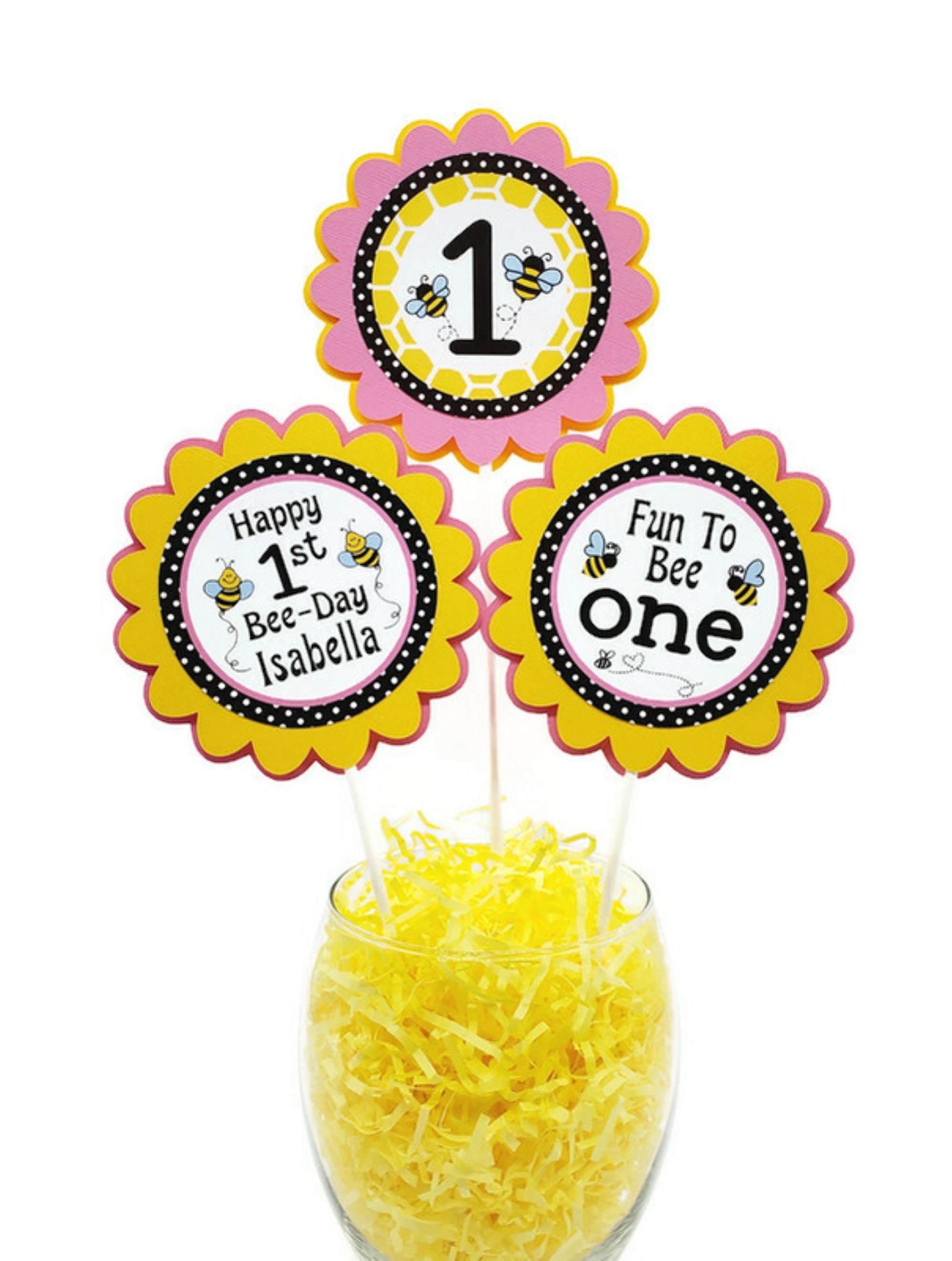 Bumble Bee 1st Birthday Centerpiece Sticks, Personalized Bee Day Party ...