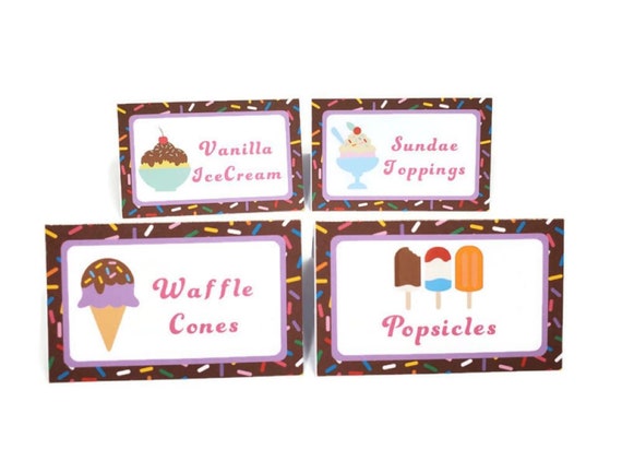 Ice Cream Tent Cards Buffet Food Labels, Girl Summer Birthday Place Cards, Ice Cream Party Decorations Personalized Il_570xn
