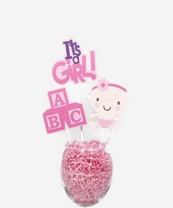 Baby Girl Centerpiece Sticks Cake Toppers Its A Girl Baby with Baby Blocks Pink & Purple Baby Shower Decor Il_570xn