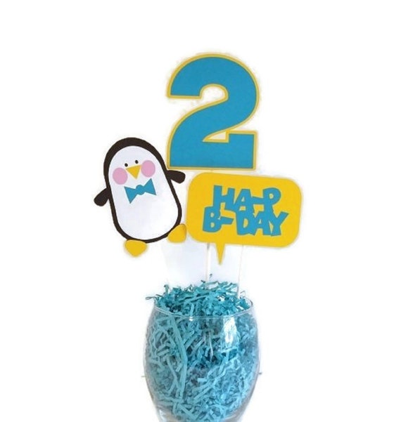 Boy Penguin Birthday Party Cake Toppers Centerpiece Sticks Boy