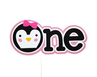 Penguin ONE Cake Topper, Winter ONEderland Penguin Party Decorations, Baby Girl 1st Birthday Smash Cake Topper