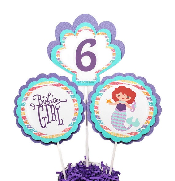 Mermaid Cake Toppers Mermaid Birthday Centerpiece Sticks Under The Sea Girl Birthday Party Decorations Personalized With Age Il_570xn
