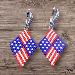Patriotic Beaded Earrings – Handmade USA Flag Design