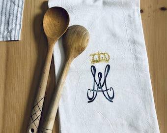 Ręcznik kuchenny Auspice Maria, dekoracja liturgiczna katolicka, oryginalny linoryt maryjny drukowany w bloku