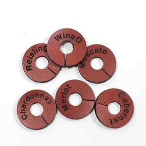 Leather Wine Charms | Wine Types Leather Drink Charms | Recycled Leather | Laser Engraved Leather Wine Glass Charms | Leather Drink Charms