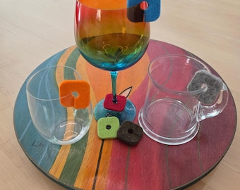 modern squircle wool drink markers • modernist palette • reusable wine glass markers • set of 6