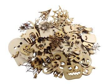 3mm MDF Wood Halloween Blanks | Ghosts Pumpkins Witches Blanks for Crafting, Jewelry Models | Various Sizes | 1LB Laser Cut Halloween Blanks