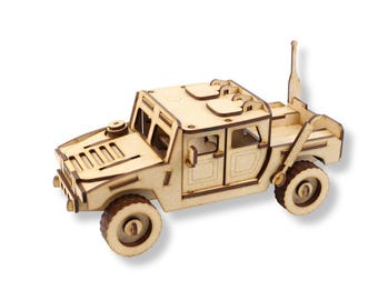 military-style utility truck 3d wood puzzle — 70-piece self-assembly