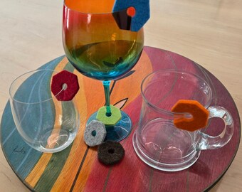 modern hexagon wool drink markers • modernist palette • reusable wine glass markers • set of 6