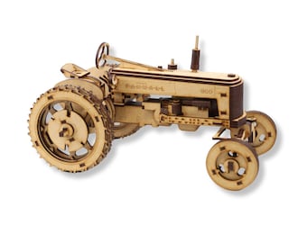 Vintage Tractor Puzzle | 3D Wooden Model Kit, DIY Craft
