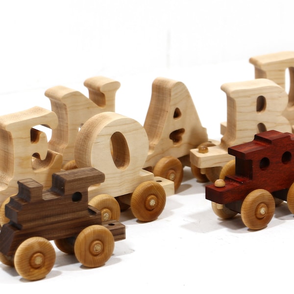 Personalized Wooden Name Train: Handcrafted Exotic Wood Toy Decor