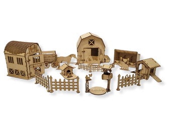 miniature barn & animals farm set 3d wood puzzle — 174-piece self-assembly