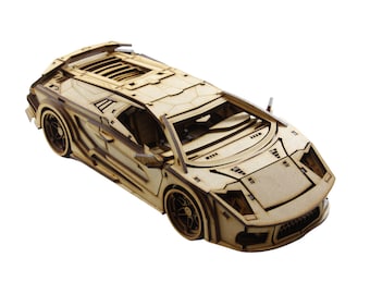 luxury sports car 3d wood puzzle — 200+ piece self-assembly