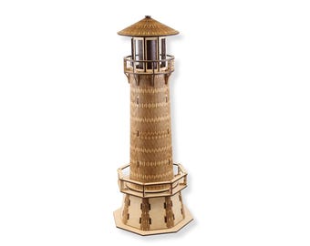 lighthouse tower 3d wood puzzle — self-assembly architectural build
