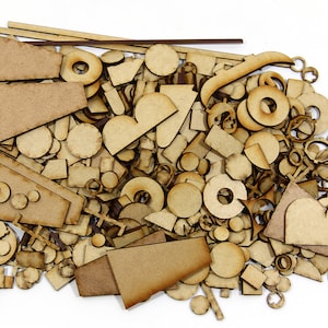 3 mm mdf-houten plankresten | Cut-offs | MDF-vormstukken voor knutselen, sieraden maken en modellen | Verschillende vormen en maten | 1 LB lasersnijder glitter