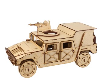 large military-style utility vehicle 3d wood puzzle — 268-piece self-assembly