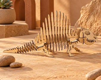 Dimetrodon 3D wood puzzle — 30-piece self-assembly
