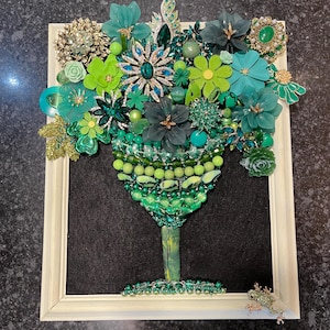 Vintage jewelry art framed vintage jewelry art pictures framed jewelry art Valentine&#39;s bouquet jewelry art flowers framed flower picture