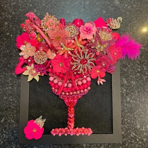 Vintage jewelry art framed vintage jewelry art pictures framed jewelry art Valentine&#39;s bouquet jewelry art flowers framed flower picture
